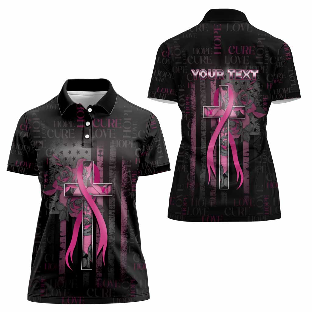 Personalized American Breast Cancer Women Polo Shirt Hope And Cure Cross - Wonder Print Shop