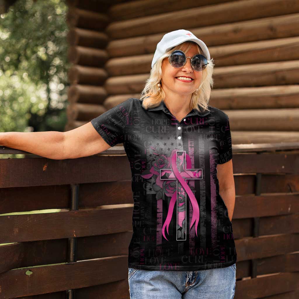 Personalized American Breast Cancer Women Polo Shirt Hope And Cure Cross - Wonder Print Shop