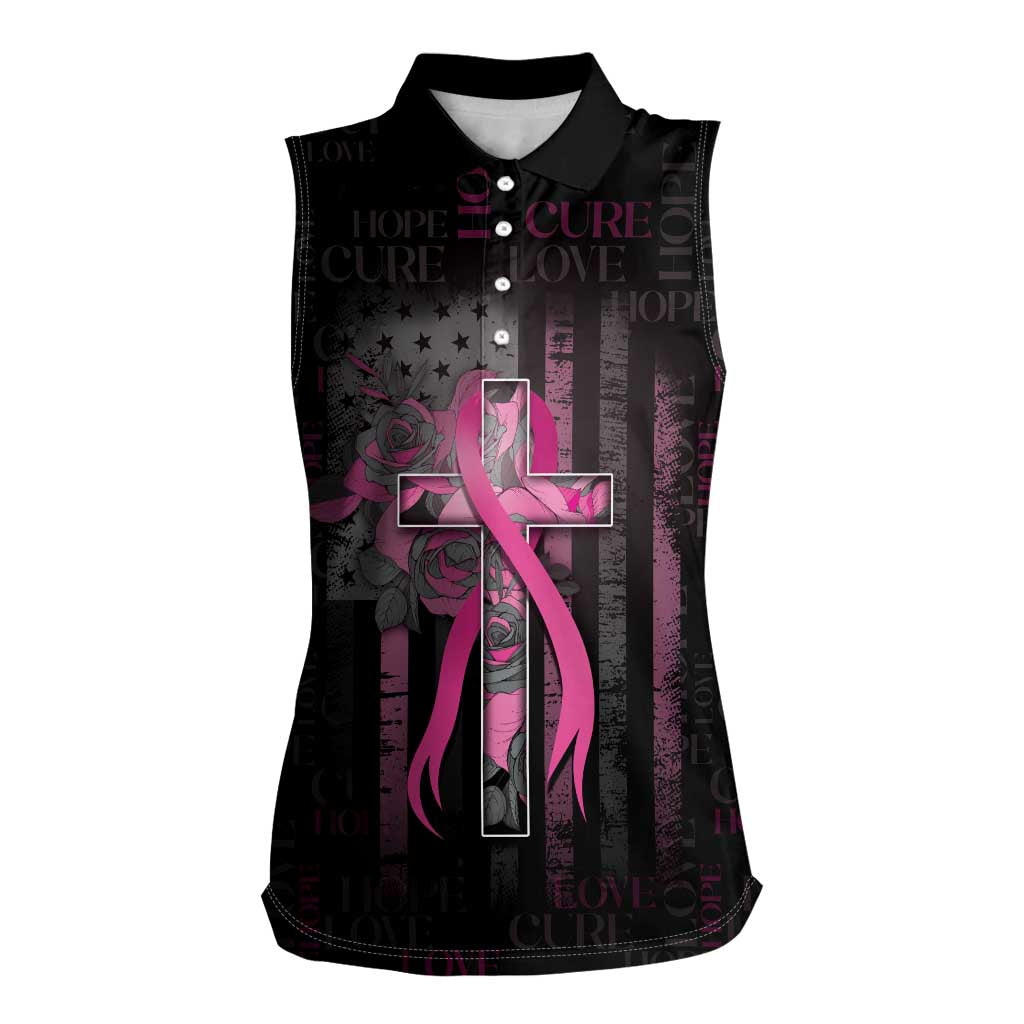Personalized American Breast Cancer Women Sleeveless Polo Shirt Hope And Cure Cross - Wonder Print Shop