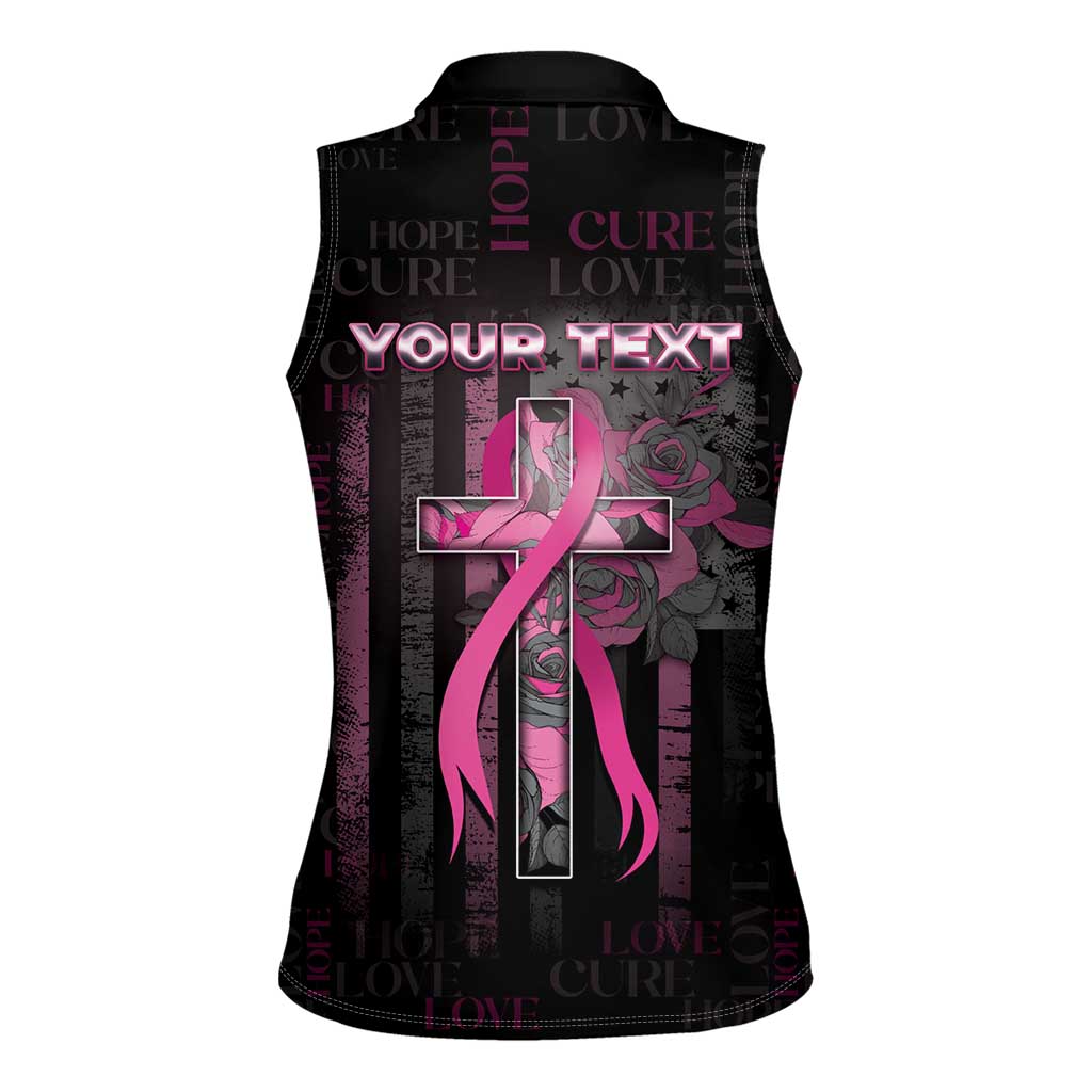 Personalized American Breast Cancer Women Sleeveless Polo Shirt Hope And Cure Cross - Wonder Print Shop