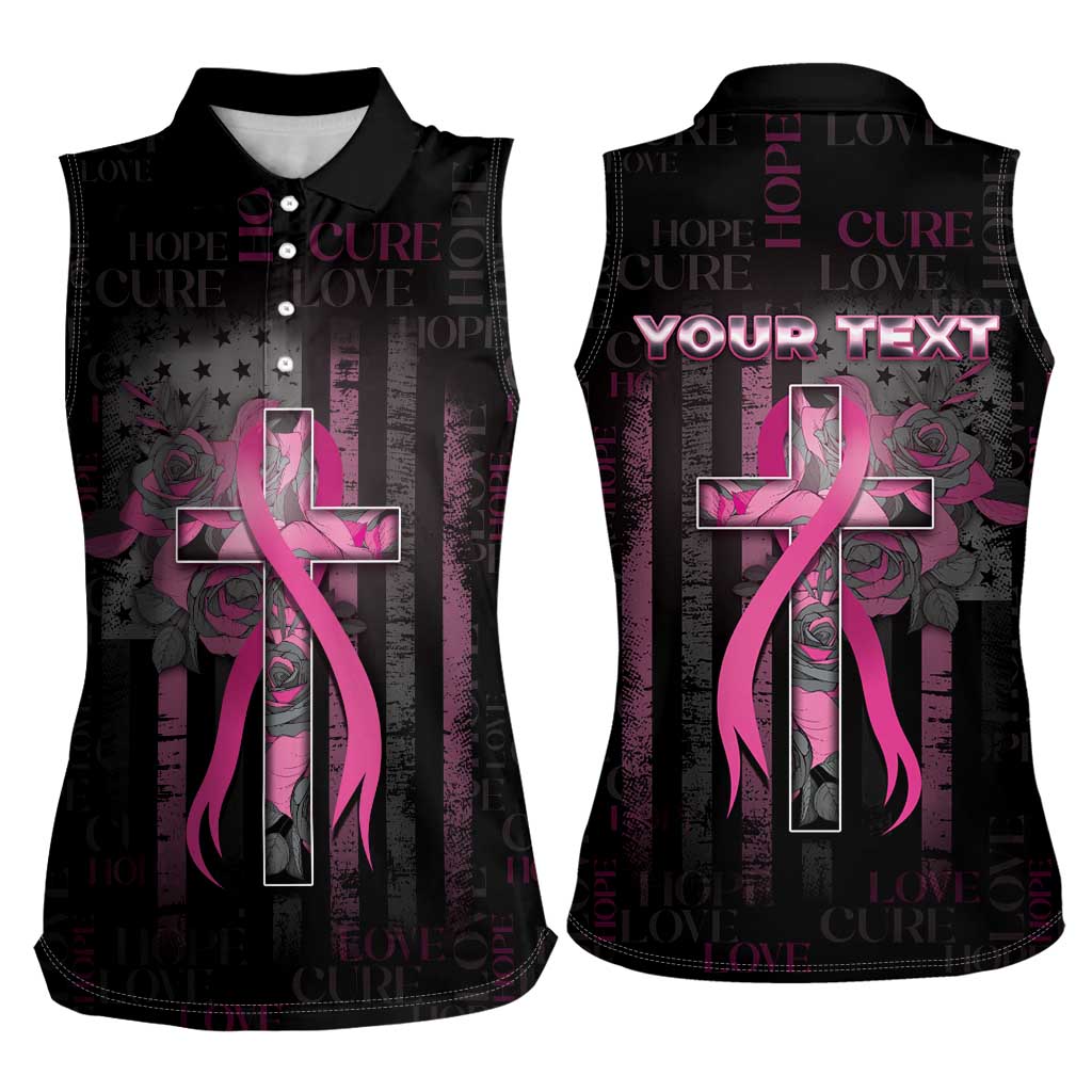 Personalized American Breast Cancer Women Sleeveless Polo Shirt Hope And Cure Cross - Wonder Print Shop