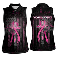 Personalized American Breast Cancer Women Sleeveless Polo Shirt Hope And Cure Cross - Wonder Print Shop