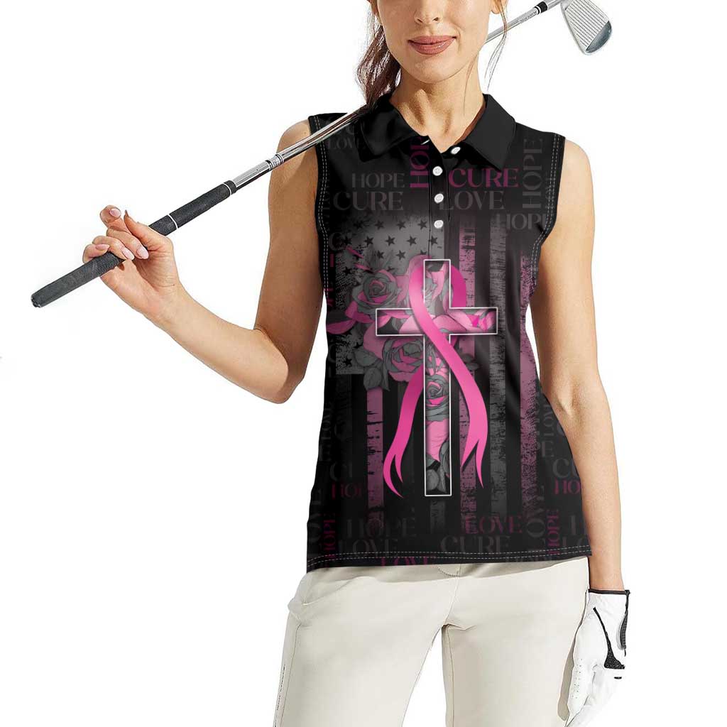 Personalized American Breast Cancer Women Sleeveless Polo Shirt Hope And Cure Cross - Wonder Print Shop
