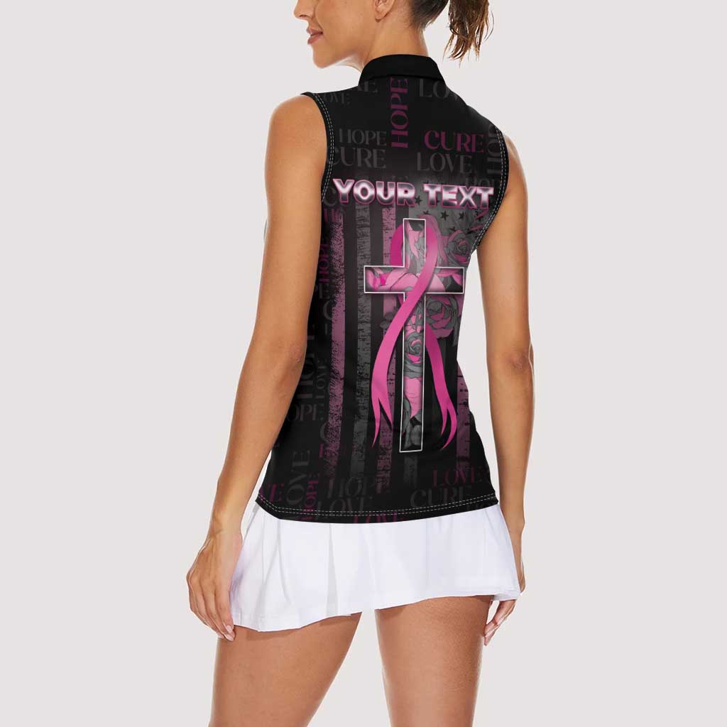 Personalized American Breast Cancer Women Sleeveless Polo Shirt Hope And Cure Cross - Wonder Print Shop