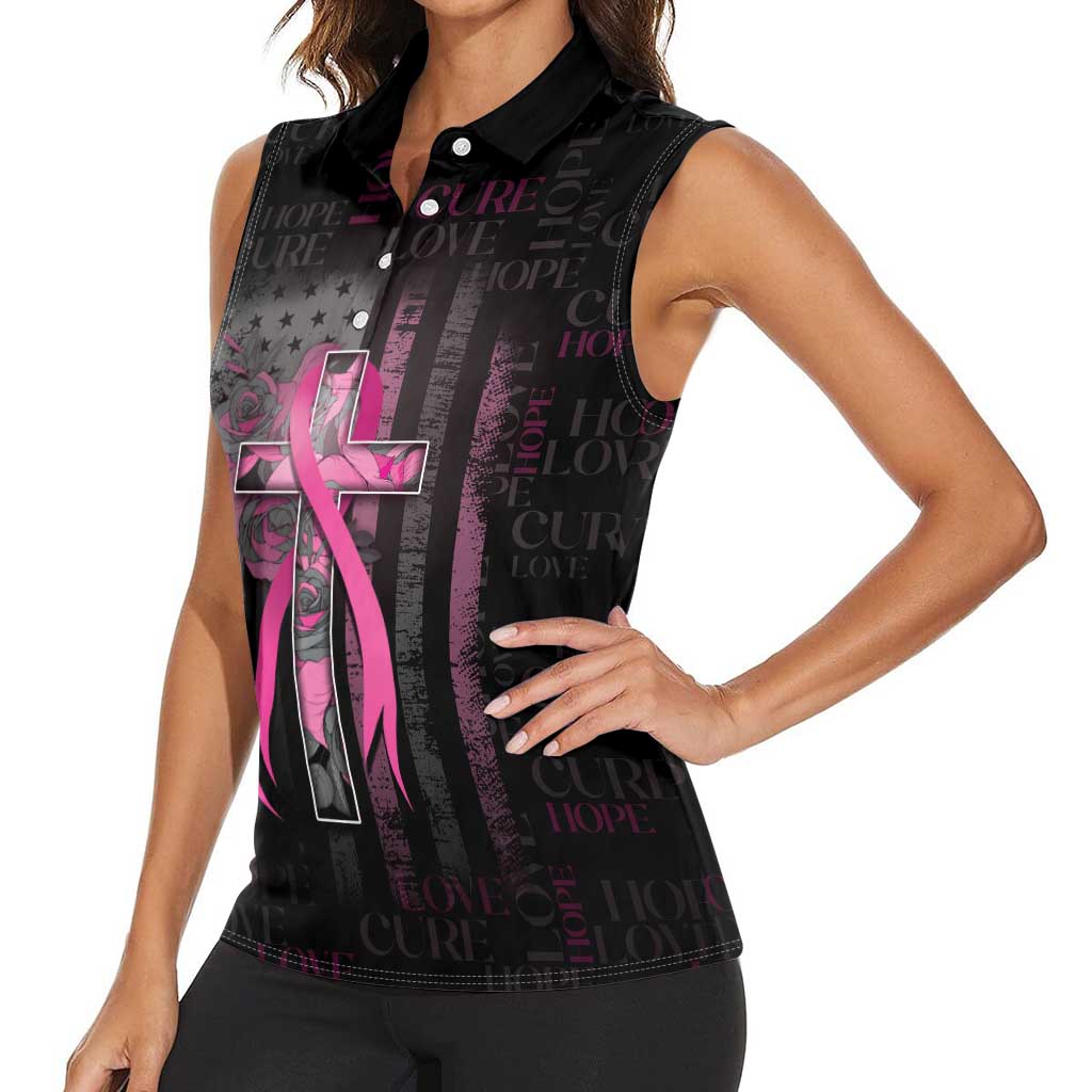 Personalized American Breast Cancer Women Sleeveless Polo Shirt Hope And Cure Cross - Wonder Print Shop