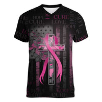 Personalized American Breast Cancer Women V-Neck T-Shirt Hope And Cure Cross - Wonder Print Shop