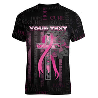 Personalized American Breast Cancer Women V-Neck T-Shirt Hope And Cure Cross - Wonder Print Shop
