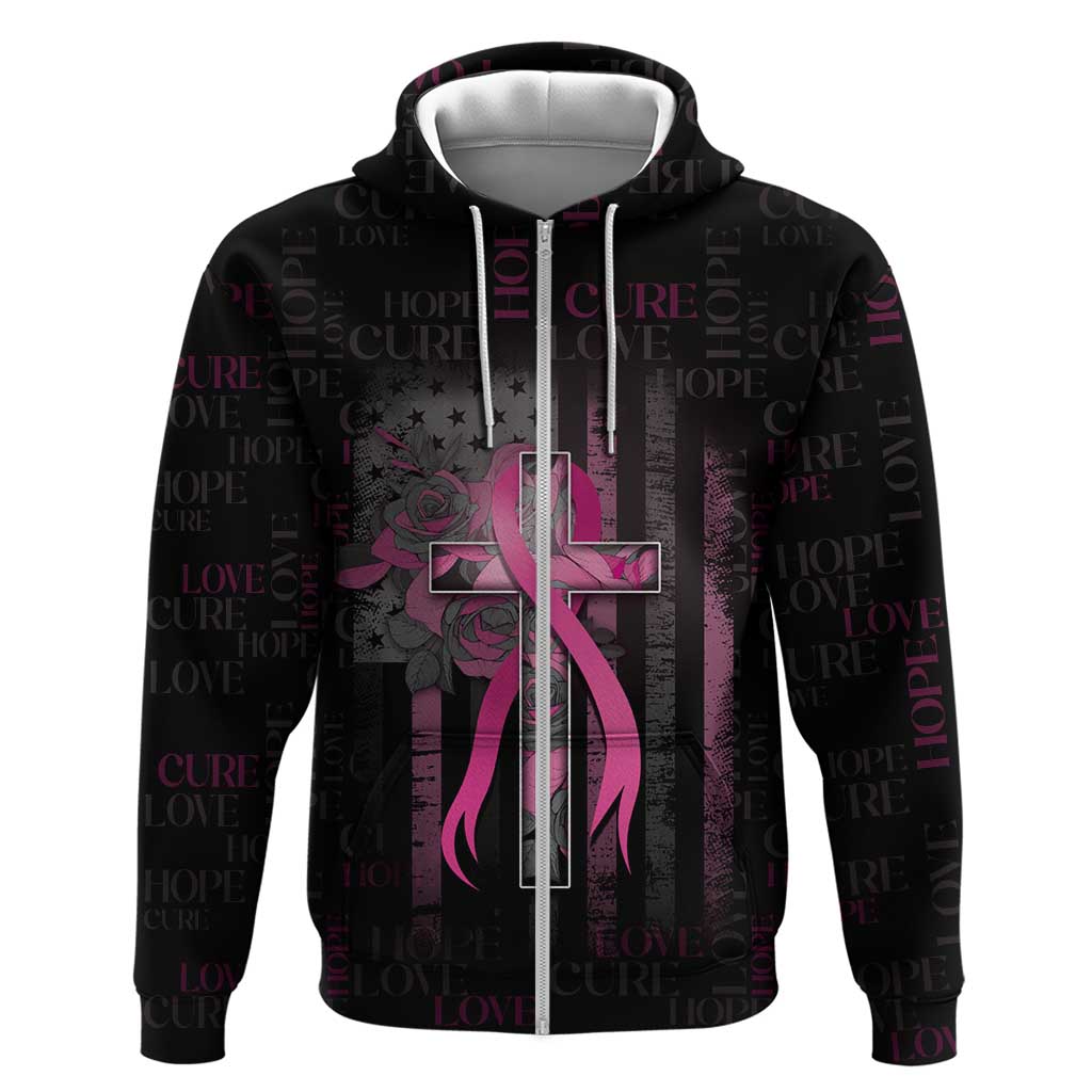 Personalized American Breast Cancer Zip Hoodie Hope And Cure Cross - Wonder Print Shop