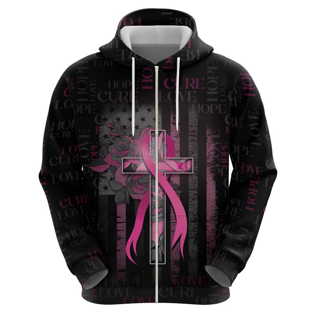 Personalized American Breast Cancer Zip Hoodie Hope And Cure Cross - Wonder Print Shop