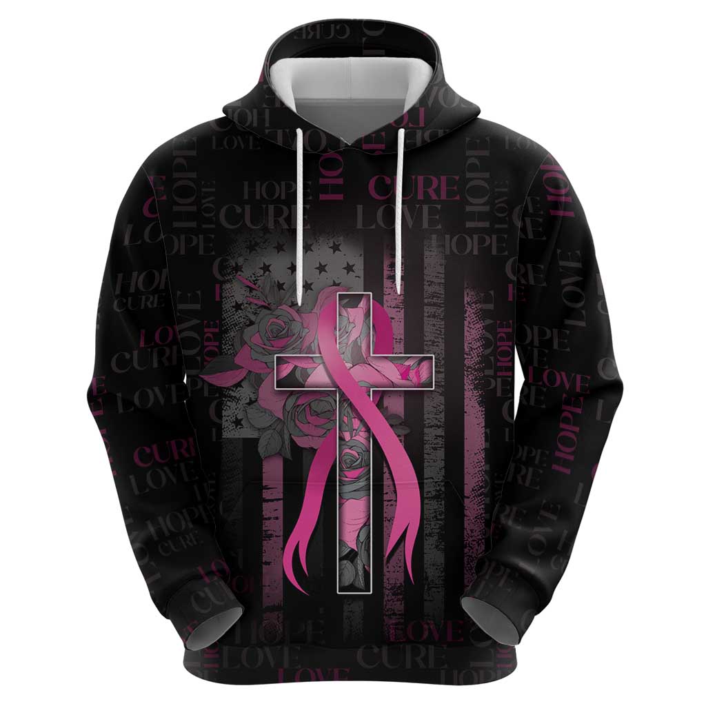 Personalized American Breast Cancer Zip Hoodie Hope And Cure Cross - Wonder Print Shop
