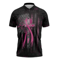Personalized American Breast Cancer Zipper Polo Shirt Hope And Cure Cross - Wonder Print Shop