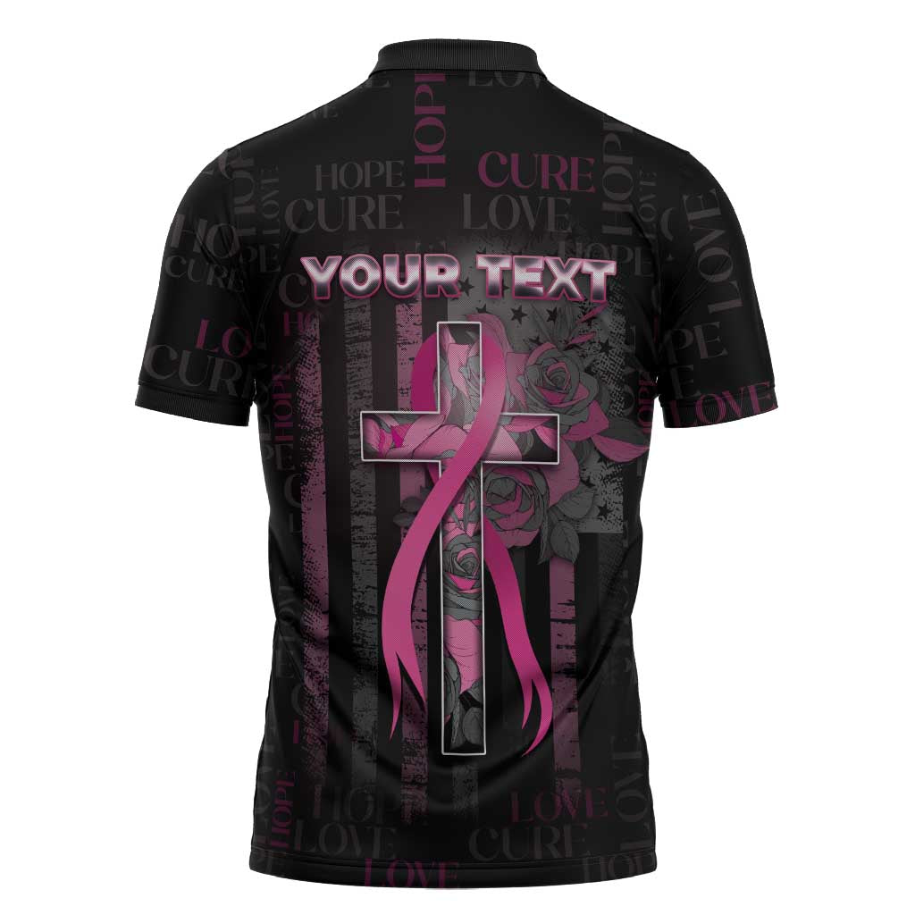 Personalized American Breast Cancer Zipper Polo Shirt Hope And Cure Cross - Wonder Print Shop