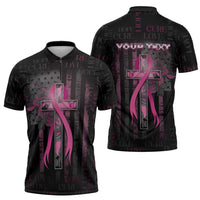 Personalized American Breast Cancer Zipper Polo Shirt Hope And Cure Cross - Wonder Print Shop