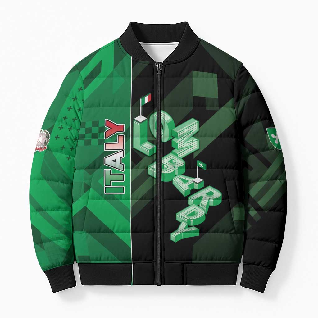 Personalized Italy Lombardy Bomber Puffer Jacket Isometric Style - Wonder Print Shop