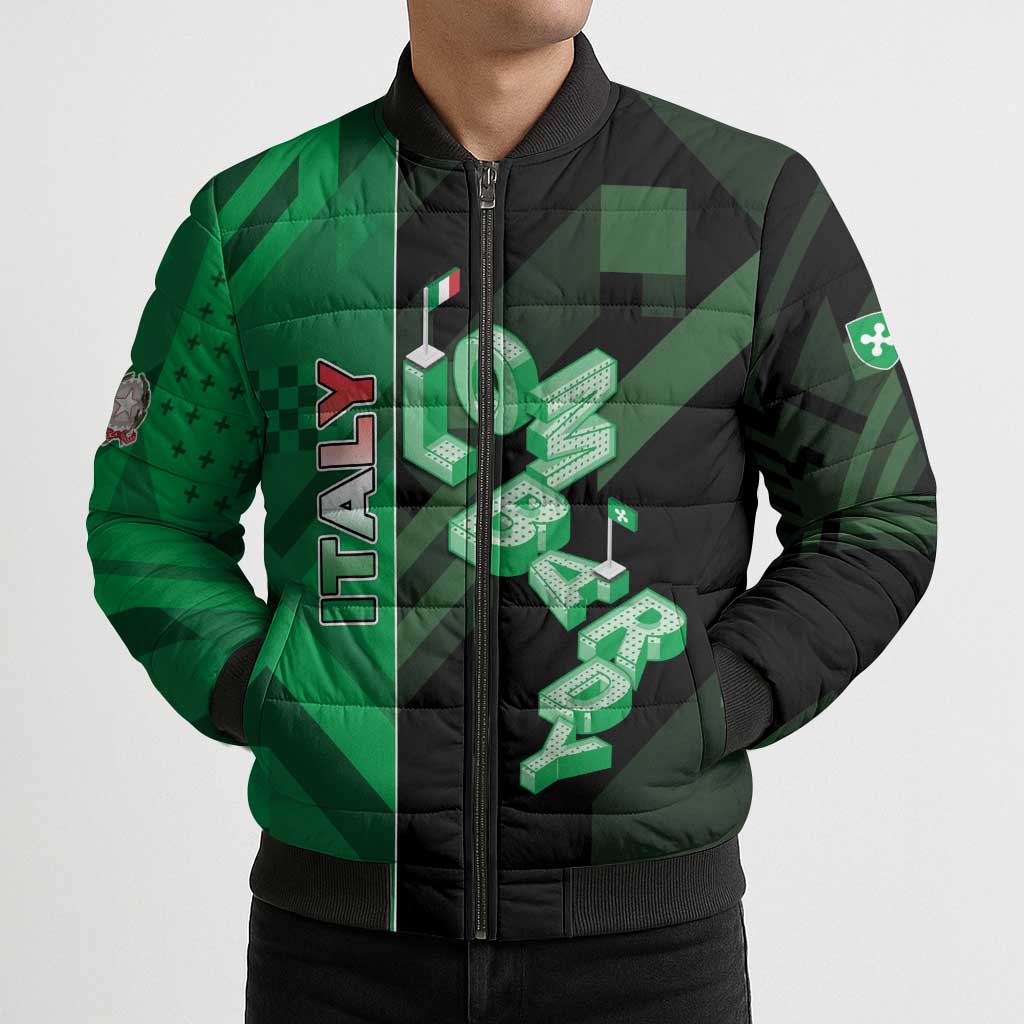 Personalized Italy Lombardy Bomber Puffer Jacket Isometric Style - Wonder Print Shop