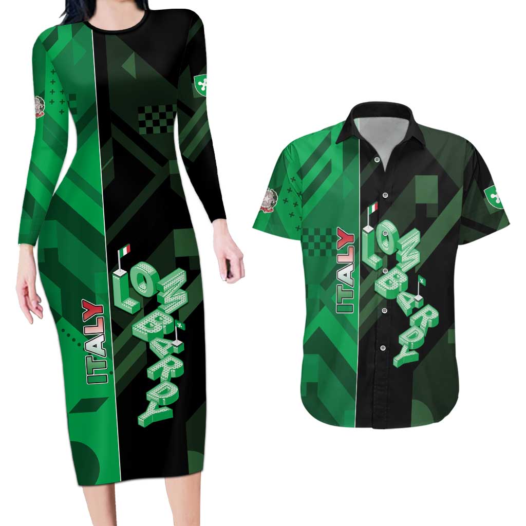 Personalized Italy Lombardy Couples Matching Long Sleeve Bodycon Dress and Hawaiian Shirt Isometric Style - Wonder Print Shop