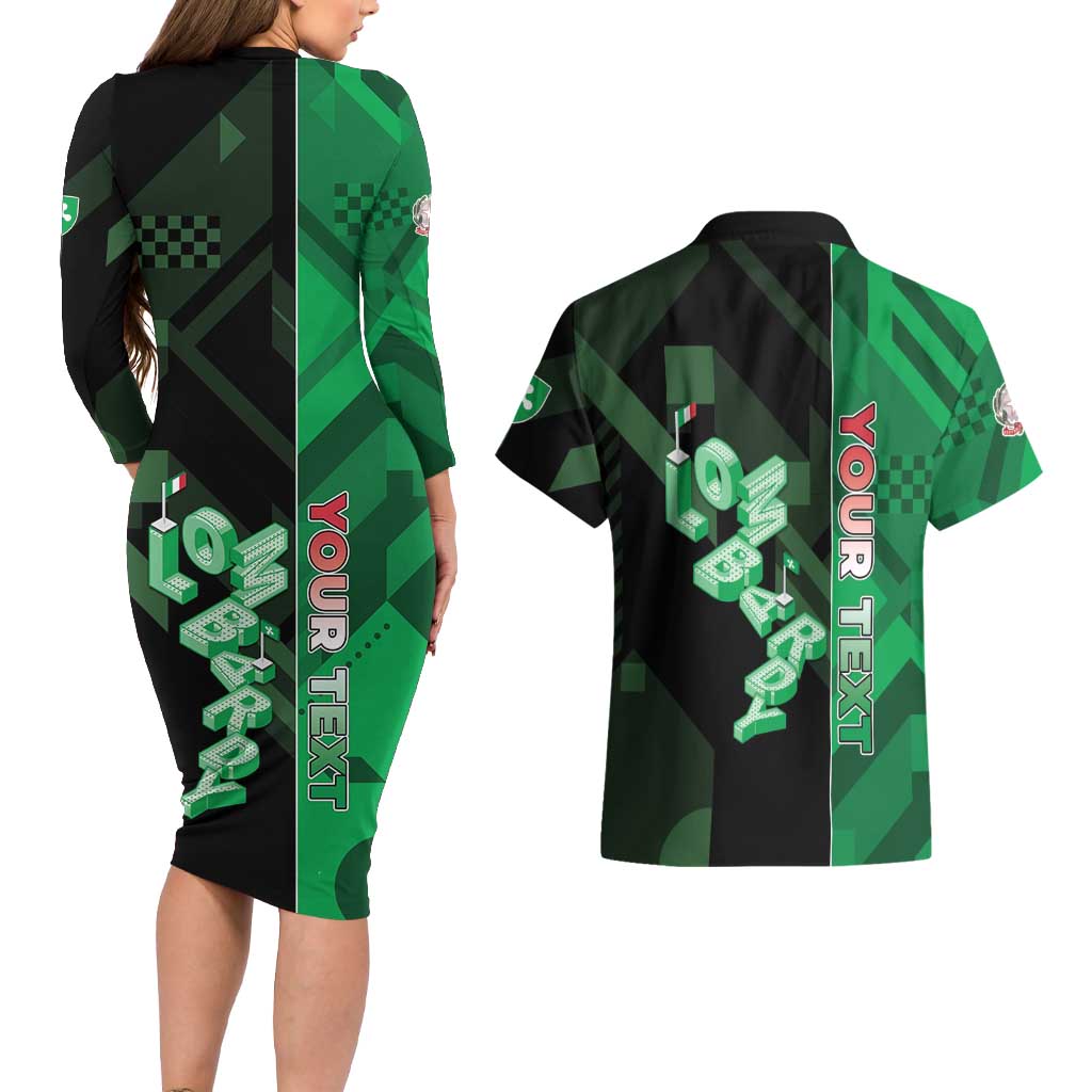 Personalized Italy Lombardy Couples Matching Long Sleeve Bodycon Dress and Hawaiian Shirt Isometric Style - Wonder Print Shop