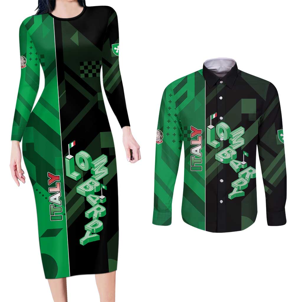 Personalized Italy Lombardy Couples Matching Long Sleeve Bodycon Dress and Long Sleeve Button Shirt Isometric Style - Wonder Print Shop