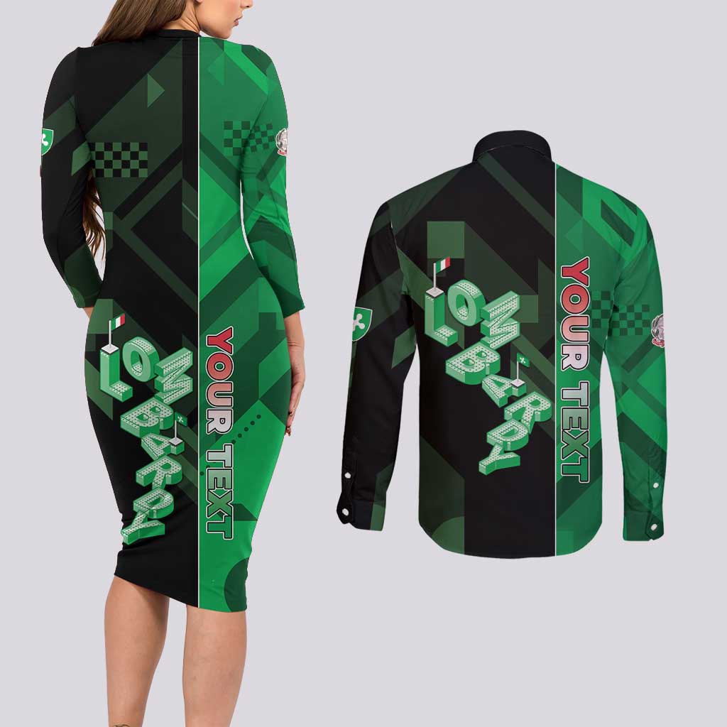 Personalized Italy Lombardy Couples Matching Long Sleeve Bodycon Dress and Long Sleeve Button Shirt Isometric Style - Wonder Print Shop