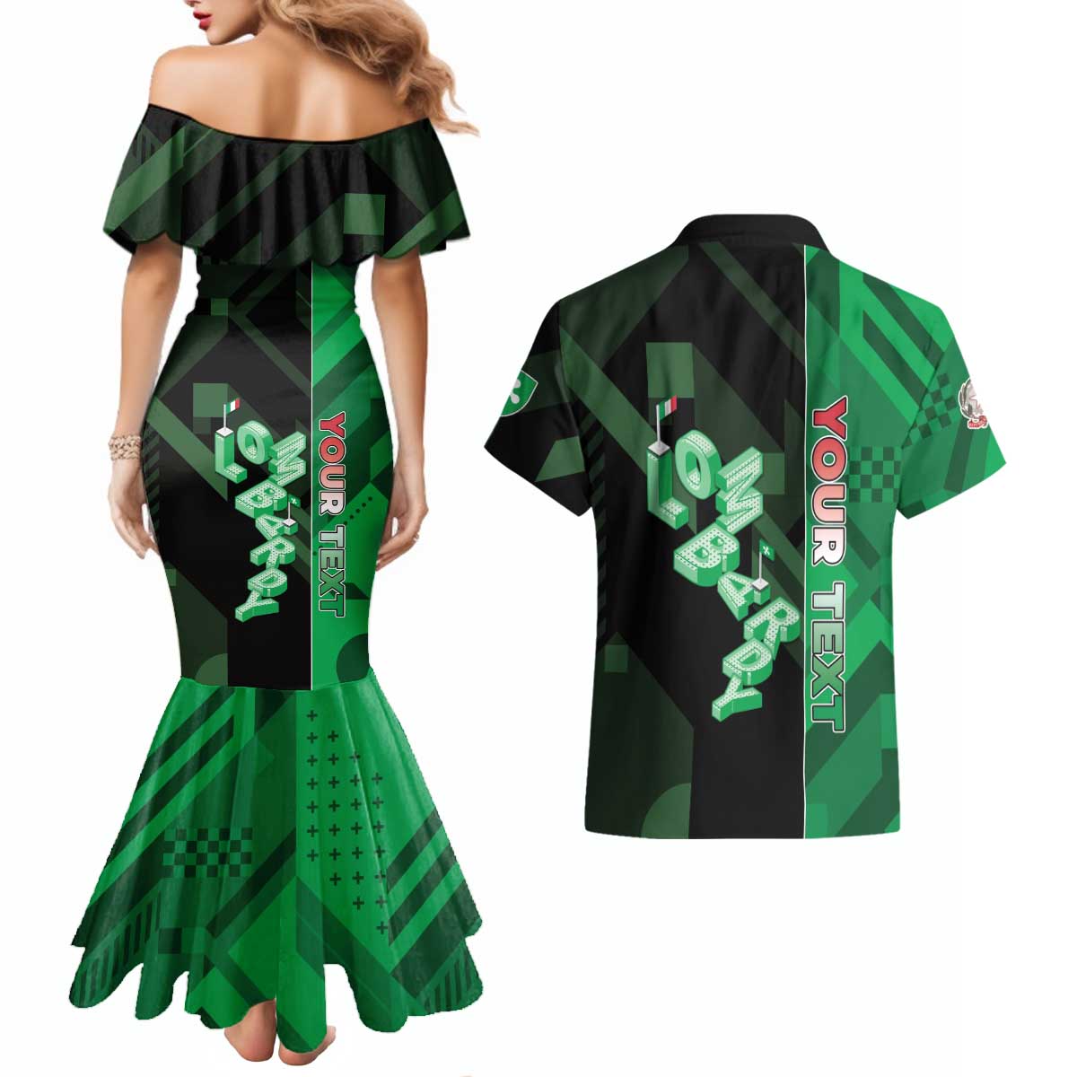 Personalized Italy Lombardy Couples Matching Mermaid Dress and Hawaiian Shirt Isometric Style - Wonder Print Shop