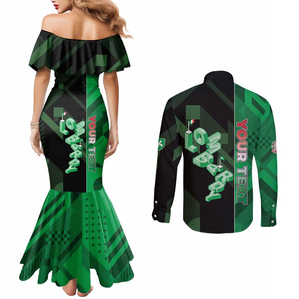 Personalized Italy Lombardy Couples Matching Mermaid Dress and Long Sleeve Button Shirt Isometric Style - Wonder Print Shop