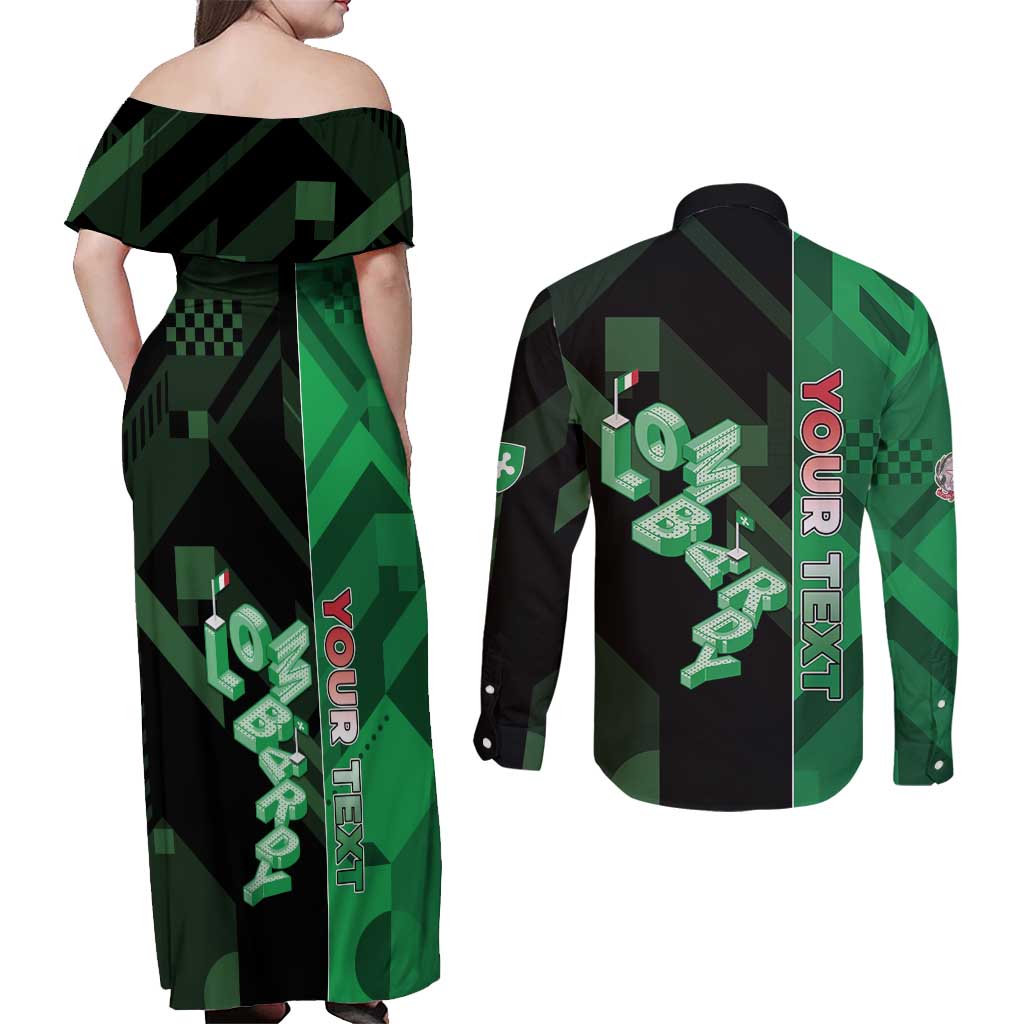 Personalized Italy Lombardy Couples Matching Off Shoulder Maxi Dress and Long Sleeve Button Shirt Isometric Style - Wonder Print Shop
