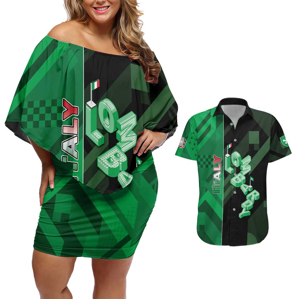 Personalized Italy Lombardy Couples Matching Off Shoulder Short Dress and Hawaiian Shirt Isometric Style - Wonder Print Shop