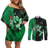 Personalized Italy Lombardy Couples Matching Off Shoulder Short Dress and Long Sleeve Button Shirt Isometric Style - Wonder Print Shop