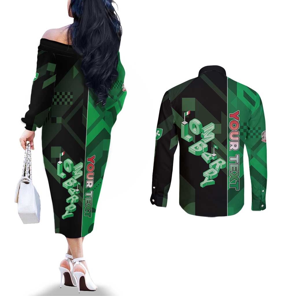 Personalized Italy Lombardy Couples Matching Off The Shoulder Long Sleeve Dress and Long Sleeve Button Shirt Isometric Style - Wonder Print Shop
