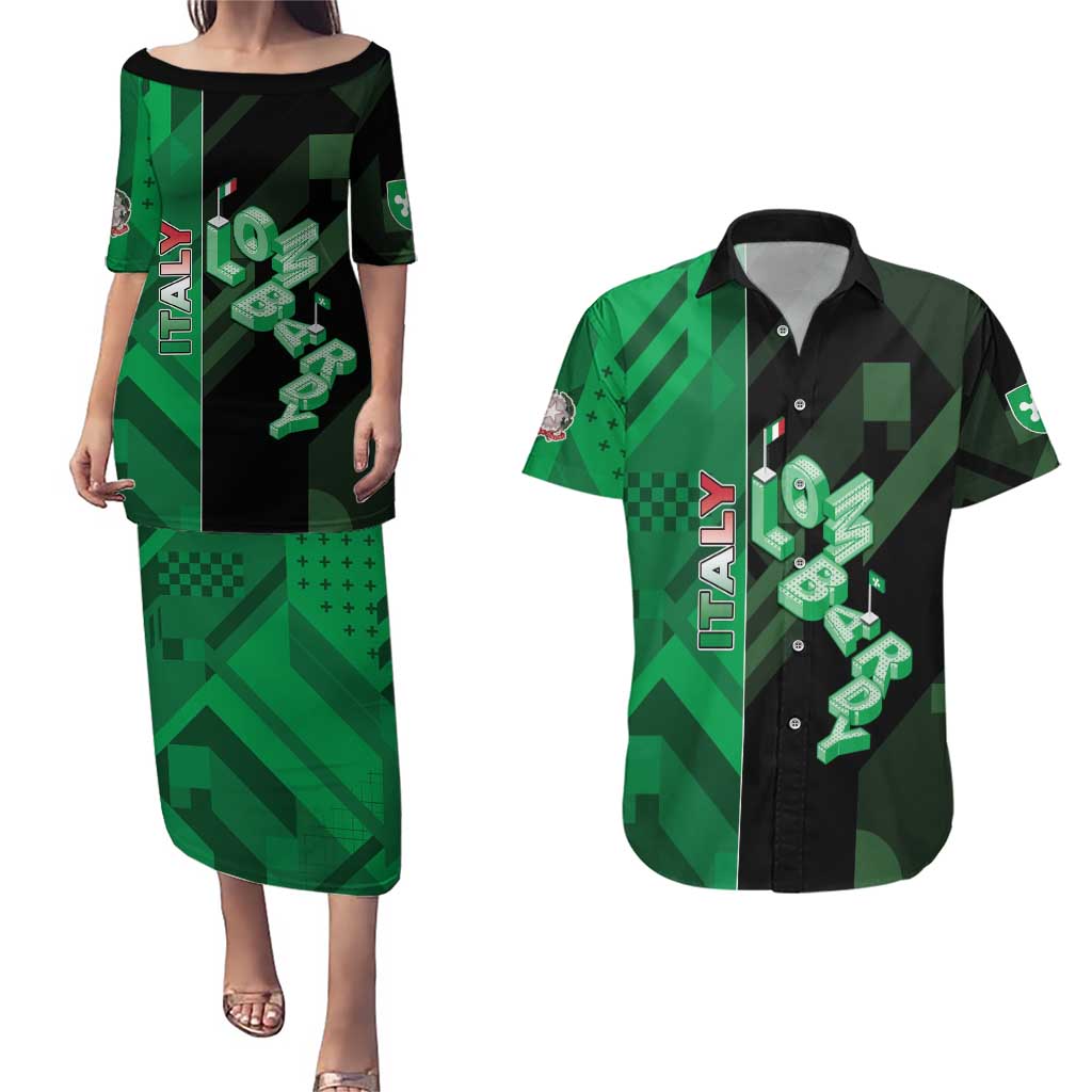 Personalized Italy Lombardy Couples Matching Puletasi and Hawaiian Shirt Isometric Style - Wonder Print Shop
