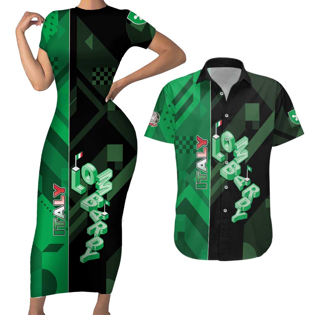 Personalized Italy Lombardy Couples Matching Short Sleeve Bodycon Dress and Hawaiian Shirt Isometric Style - Wonder Print Shop
