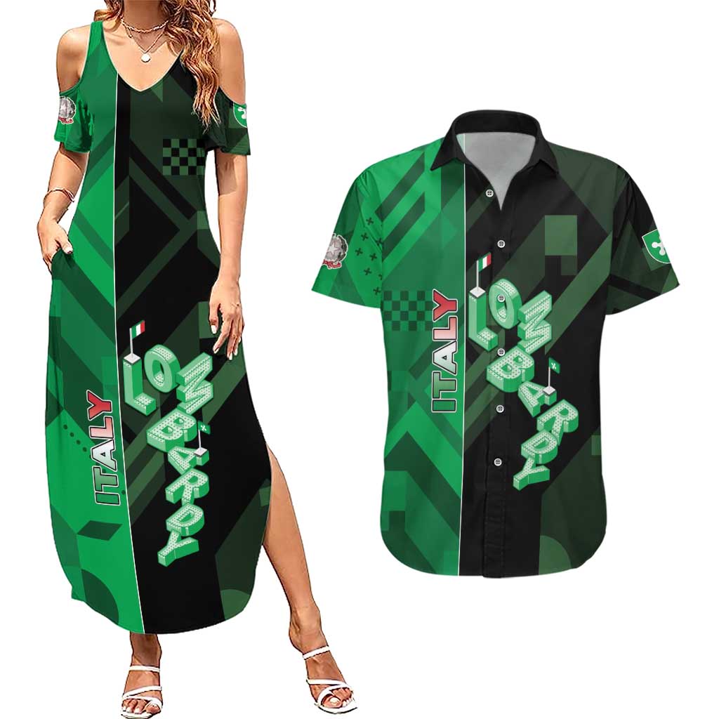 Personalized Italy Lombardy Couples Matching Summer Maxi Dress and Hawaiian Shirt Isometric Style - Wonder Print Shop