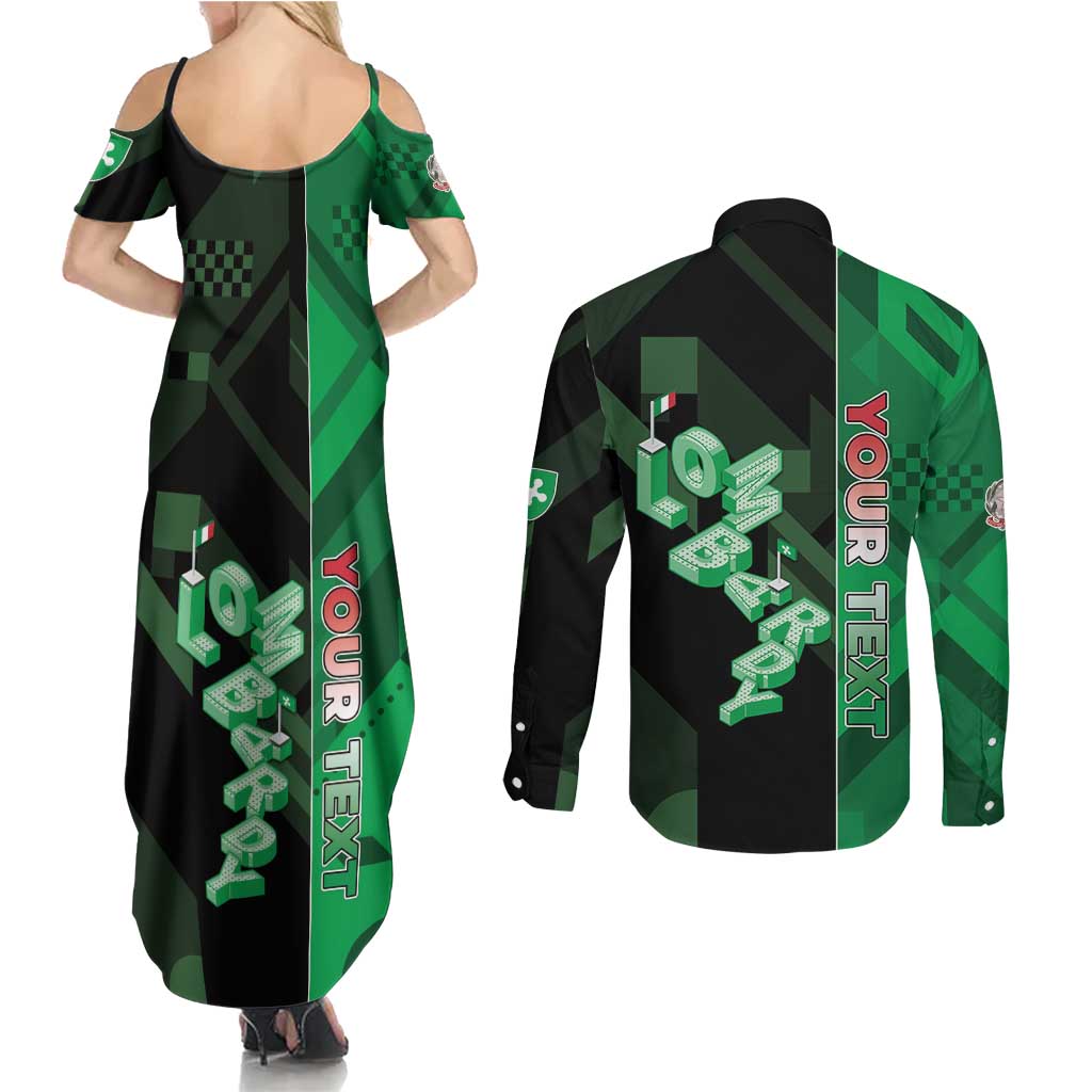 Personalized Italy Lombardy Couples Matching Summer Maxi Dress and Long Sleeve Button Shirt Isometric Style - Wonder Print Shop