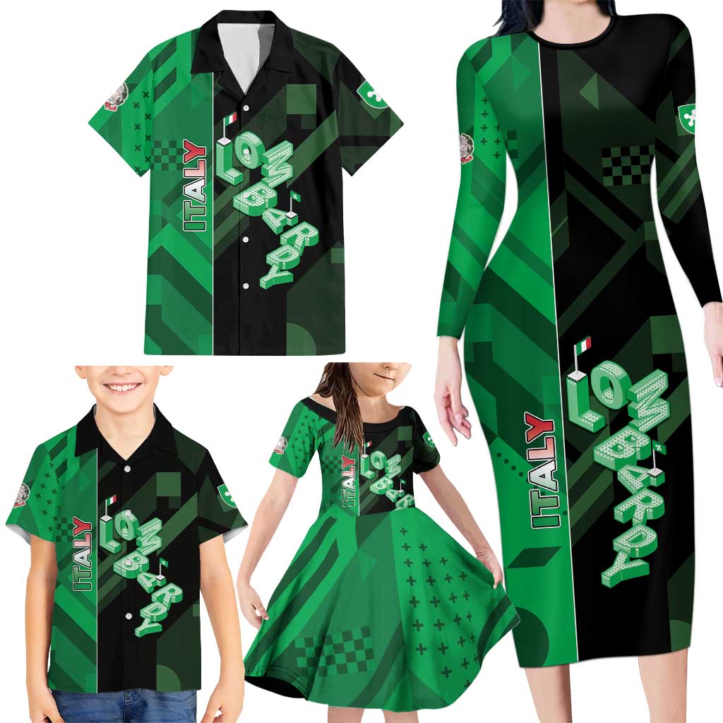 Personalized Italy Lombardy Family Matching Long Sleeve Bodycon Dress and Hawaiian Shirt Isometric Style - Wonder Print Shop