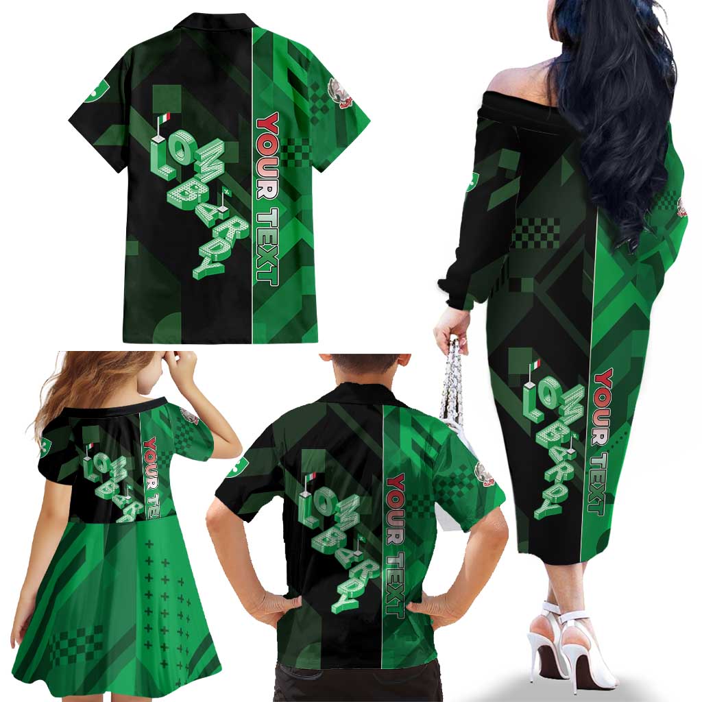 Personalized Italy Lombardy Family Matching Off The Shoulder Long Sleeve Dress and Hawaiian Shirt Isometric Style - Wonder Print Shop