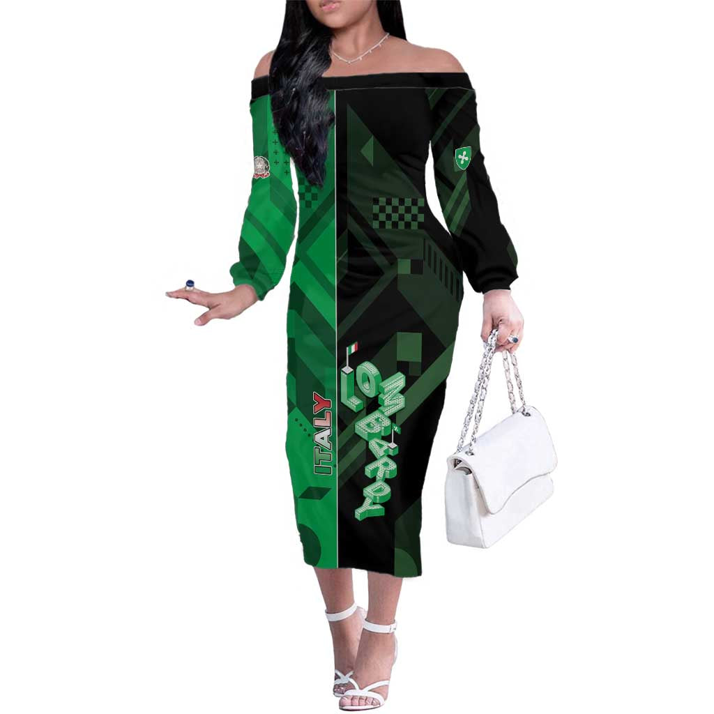 Personalized Italy Lombardy Family Matching Off The Shoulder Long Sleeve Dress and Hawaiian Shirt Isometric Style - Wonder Print Shop