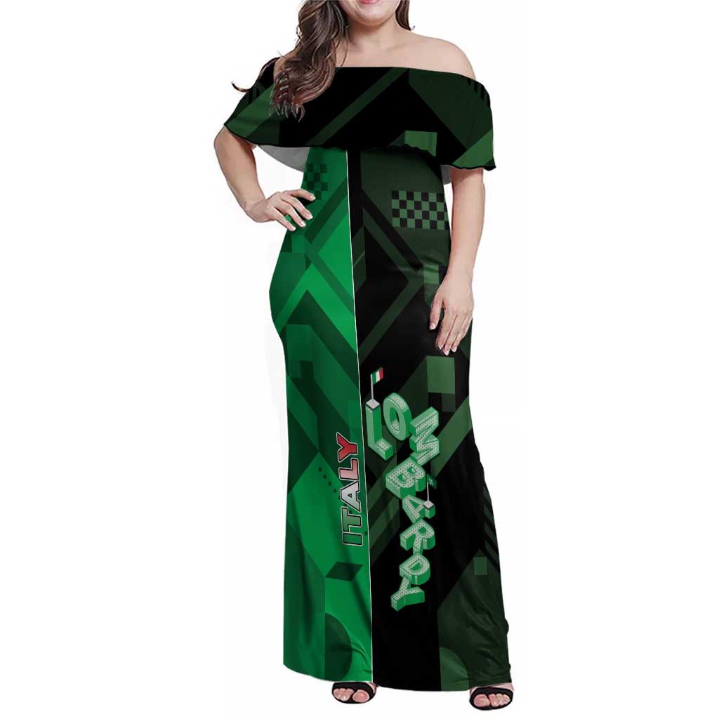 Personalized Italy Lombardy Family Matching Off Shoulder Maxi Dress and Hawaiian Shirt Isometric Style - Wonder Print Shop
