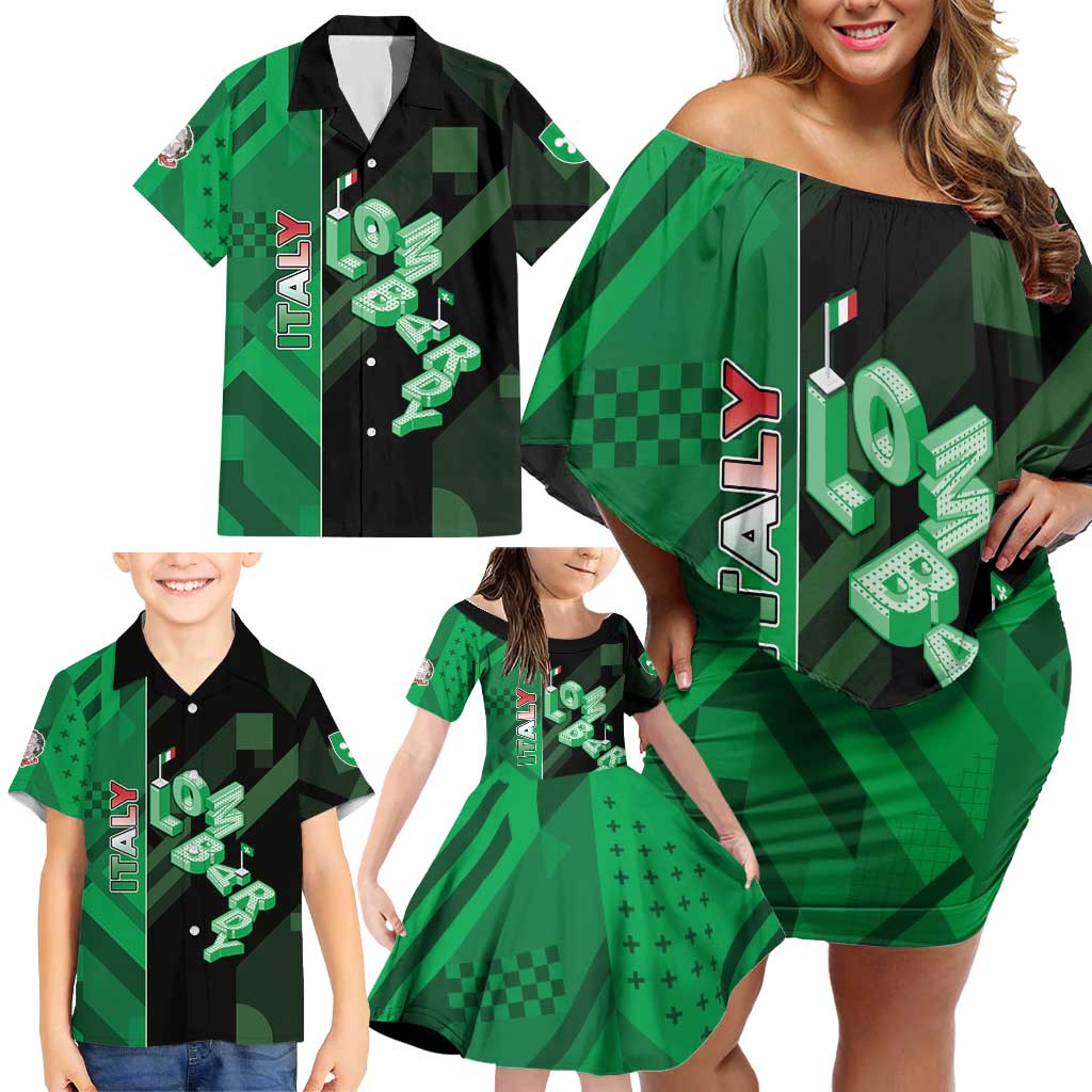 Personalized Italy Lombardy Family Matching Off Shoulder Short Dress and Hawaiian Shirt Isometric Style - Wonder Print Shop