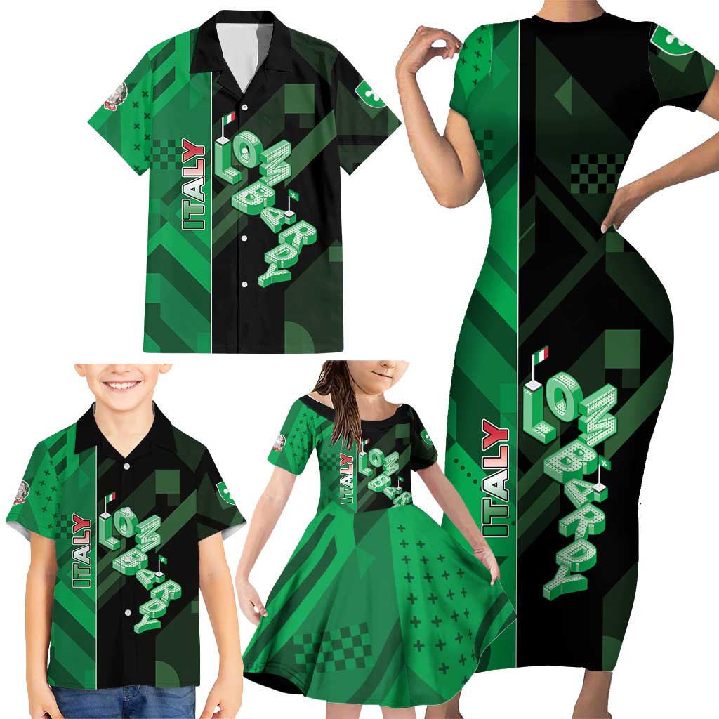 Personalized Italy Lombardy Family Matching Short Sleeve Bodycon Dress and Hawaiian Shirt Isometric Style - Wonder Print Shop