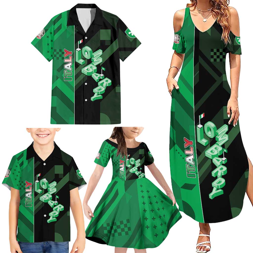 Personalized Italy Lombardy Family Matching Summer Maxi Dress and Hawaiian Shirt Isometric Style - Wonder Print Shop