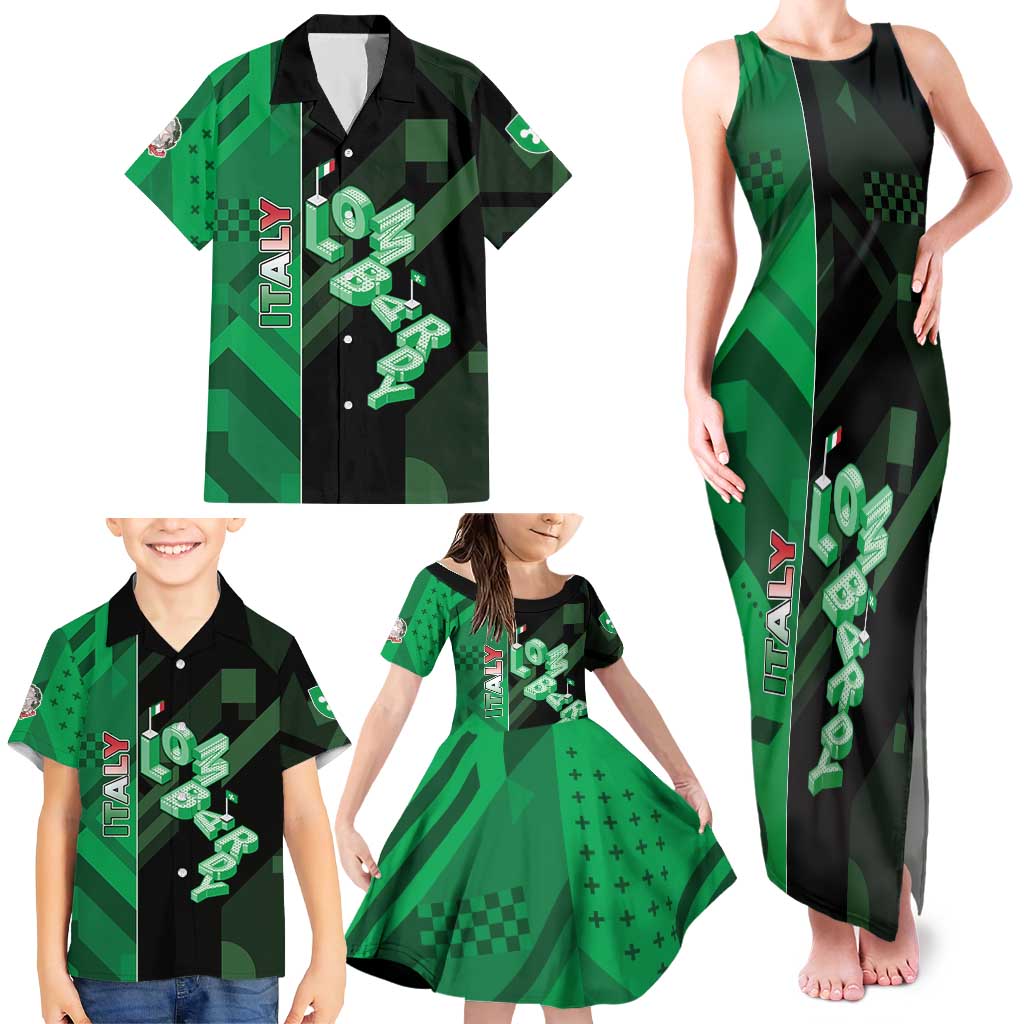 Personalized Italy Lombardy Family Matching Tank Maxi Dress and Hawaiian Shirt Isometric Style - Wonder Print Shop