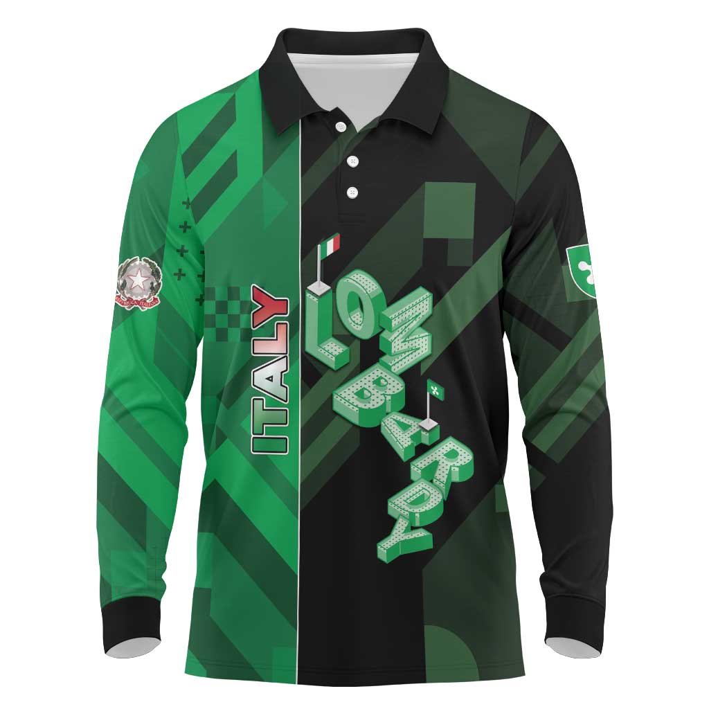 Personalized Italy Lombardy Long Sleeve Polo Shirt Isometric Style - Wonder Print Shop