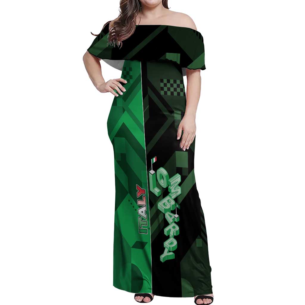 Personalized Italy Lombardy Off Shoulder Maxi Dress Isometric Style - Wonder Print Shop