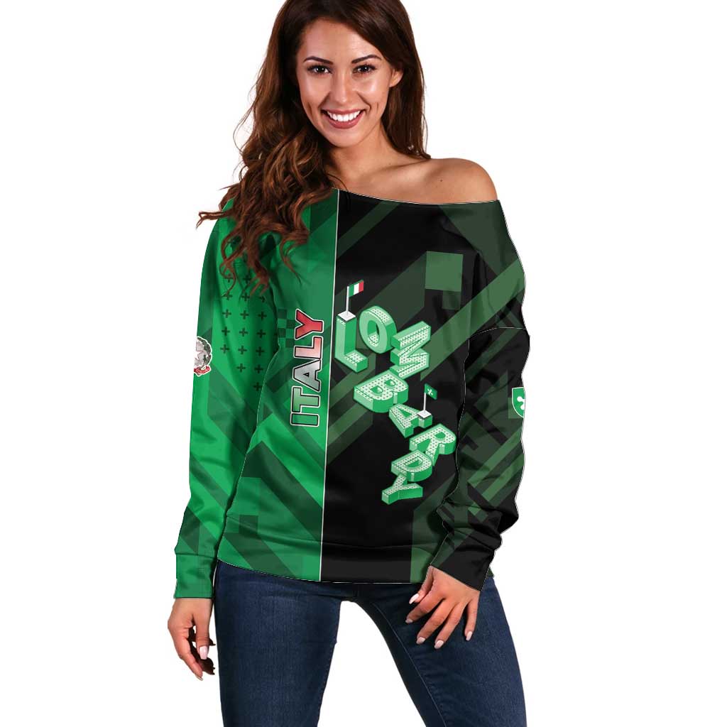 Personalized Italy Lombardy Off Shoulder Sweater Isometric Style - Wonder Print Shop