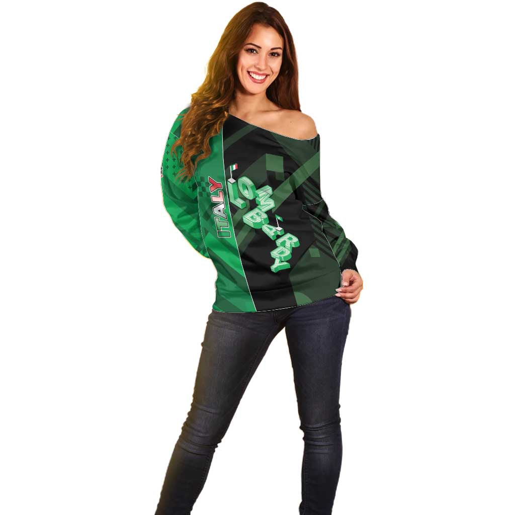 Personalized Italy Lombardy Off Shoulder Sweater Isometric Style - Wonder Print Shop
