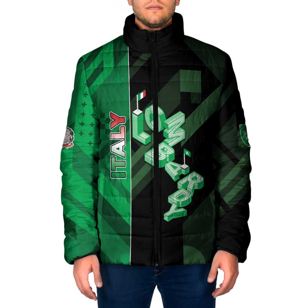 Personalized Italy Lombardy Padded Jacket Isometric Style - Wonder Print Shop