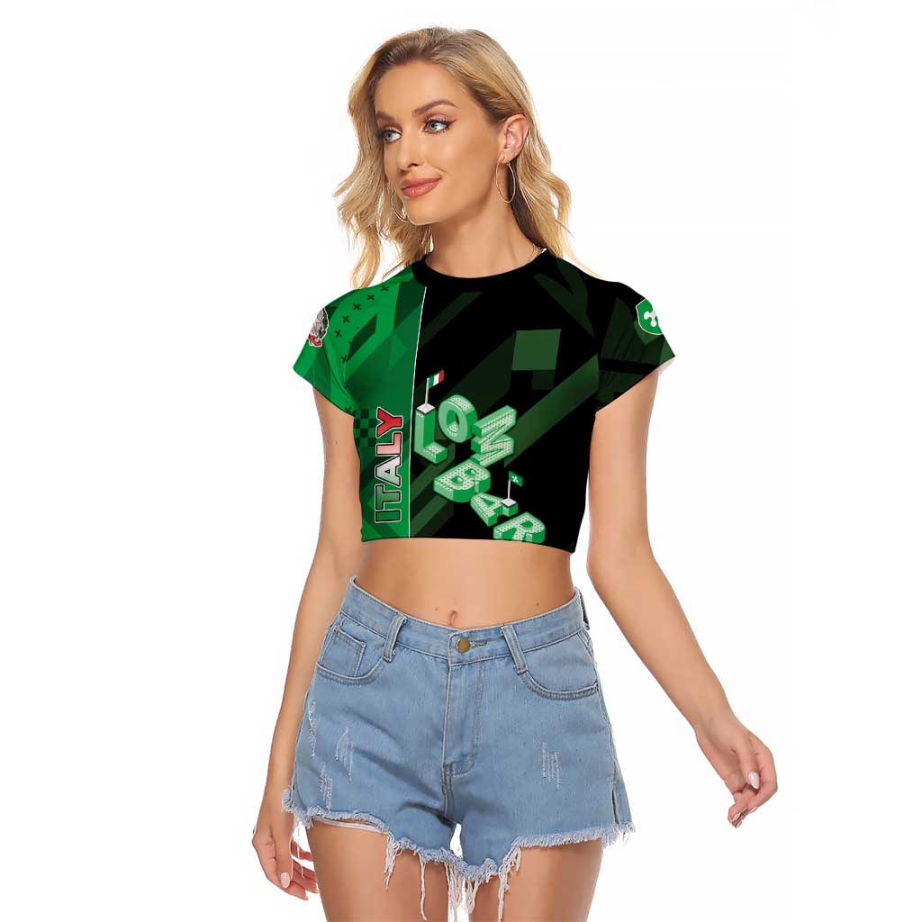 Personalized Italy Lombardy Raglan Cropped T Shirt Isometric Style - Wonder Print Shop