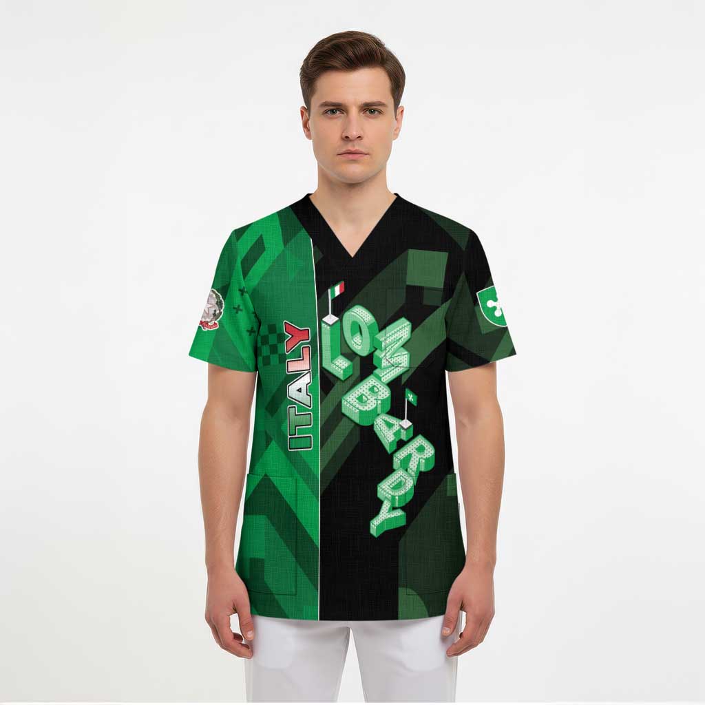 Personalized Italy Lombardy Scrub Top Isometric Style - Wonder Print Shop
