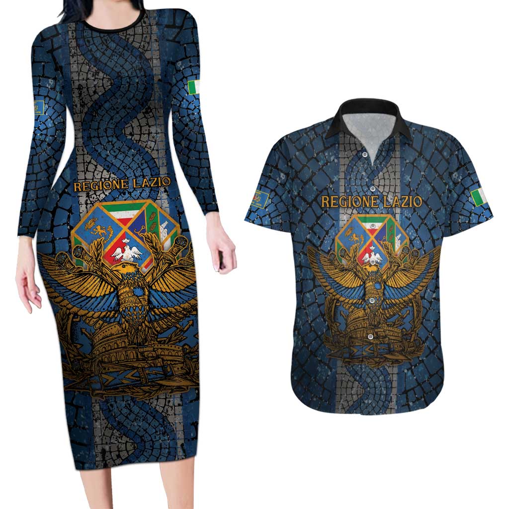 Personalized Italy Lazio Couples Matching Long Sleeve Bodycon Dress and Hawaiian Shirt Roman Eagle Heritage - Wonder Print Shop