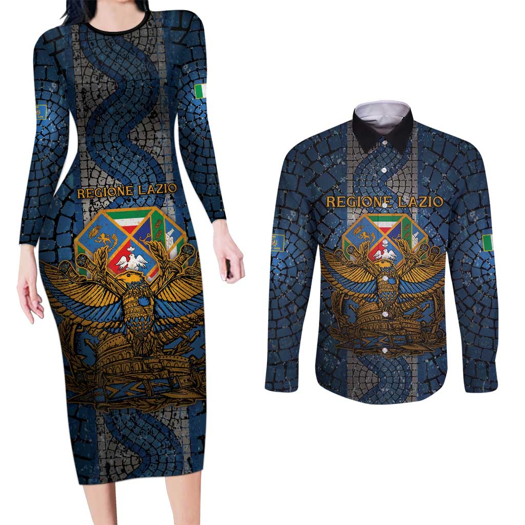 Personalized Italy Lazio Couples Matching Long Sleeve Bodycon Dress and Long Sleeve Button Shirt Roman Eagle Heritage - Wonder Print Shop